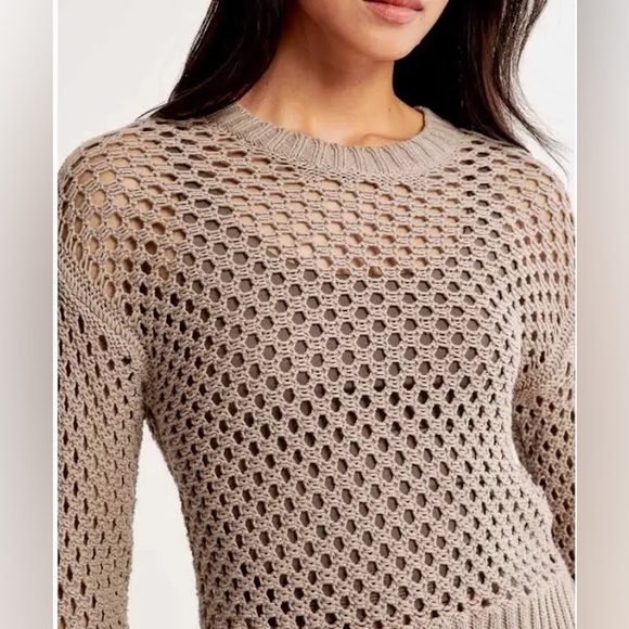 Abercrombie & Fitch Tops - Abercrombie Long-Sleeve Crochet Mesh Knit Crew Top Sweater